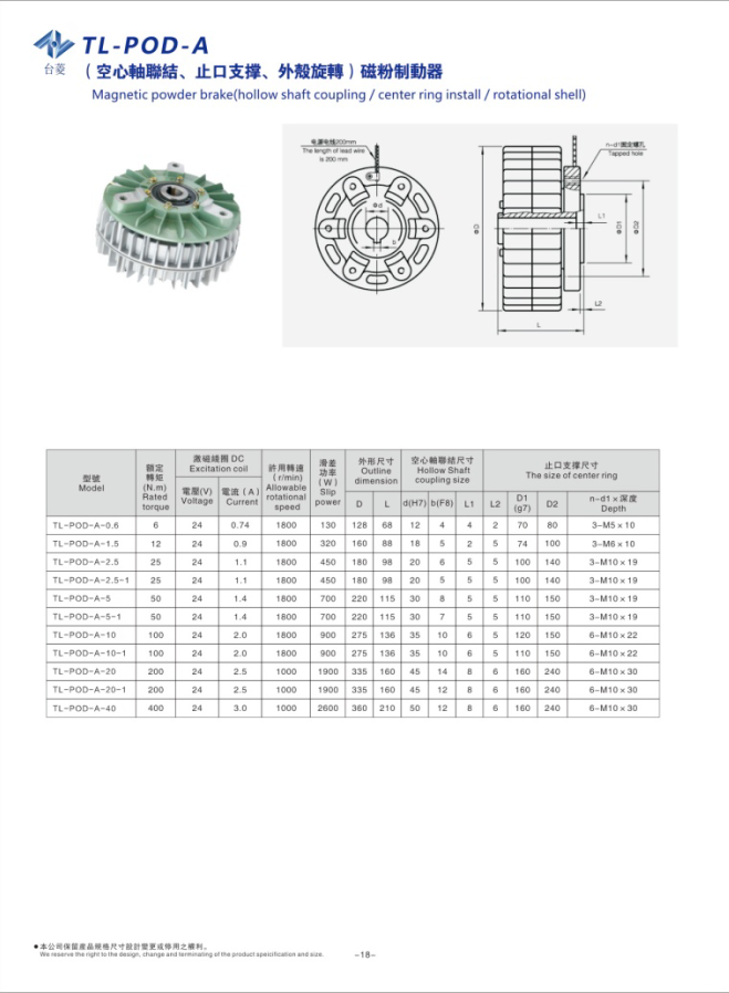 外殼旋轉(zhuǎn)磁粉制動器規(guī)格型號尺寸參數(shù)表